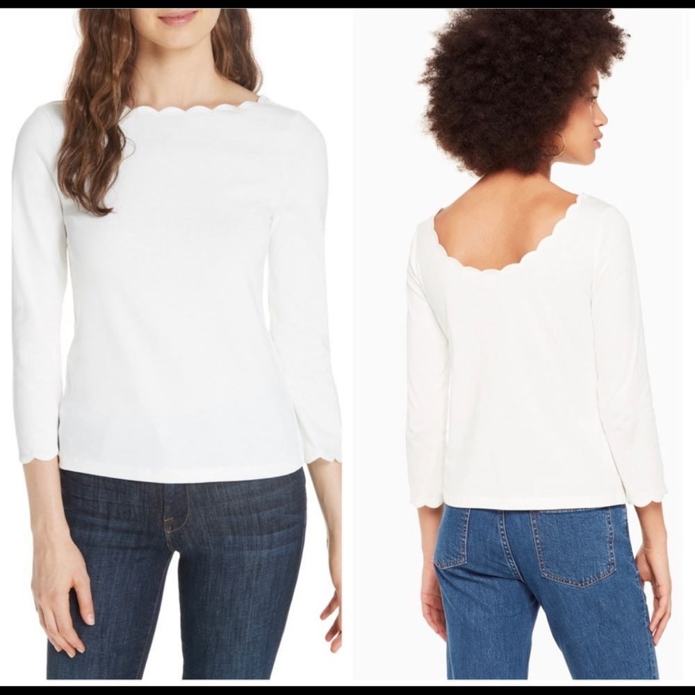 NWT Kate Spade Broome Street Scallop Knit Top SZ L